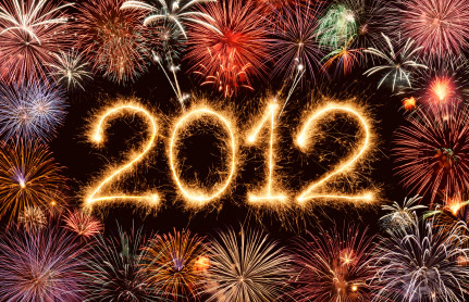 Bright fireworks illuminate the year 2012