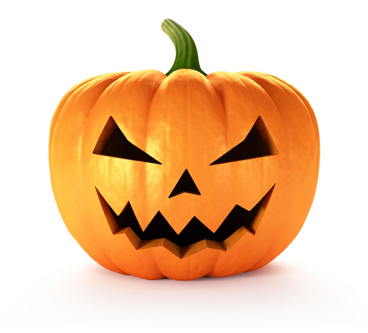 A carved pumpkin featuring a menacing face