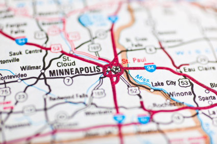 A graphic showing Minnesota city on map