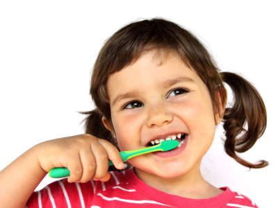 small girl brushing teeth