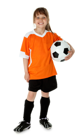 small girl holding football